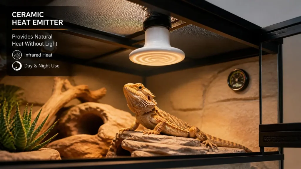 Featured Image Ceramic Heat Emitter vs. Heat Mat for Bearded Dragon Nighttime Temperatures: Which One Is Actually Safe?